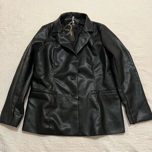 NWT Black Faux Leather Blazer Jacket Size L